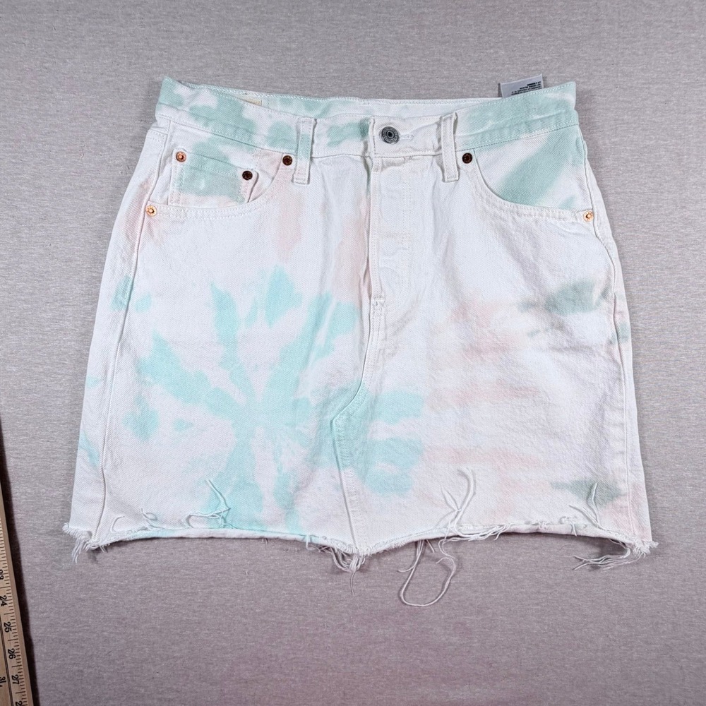 Levis Premium Deconstructed Skirt 31 Tie Dye Pastel Denim Mini Frayed Hem Skirt